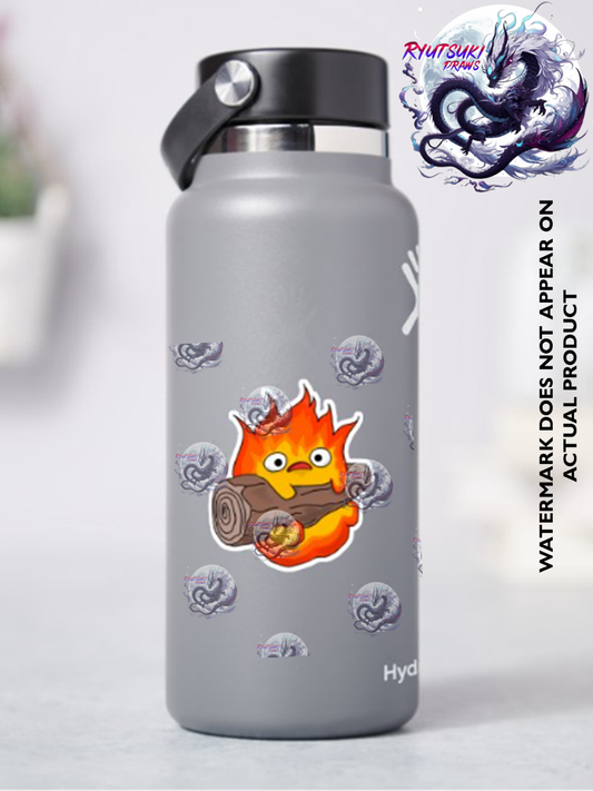Calcifer Hanging on a Log Sticker